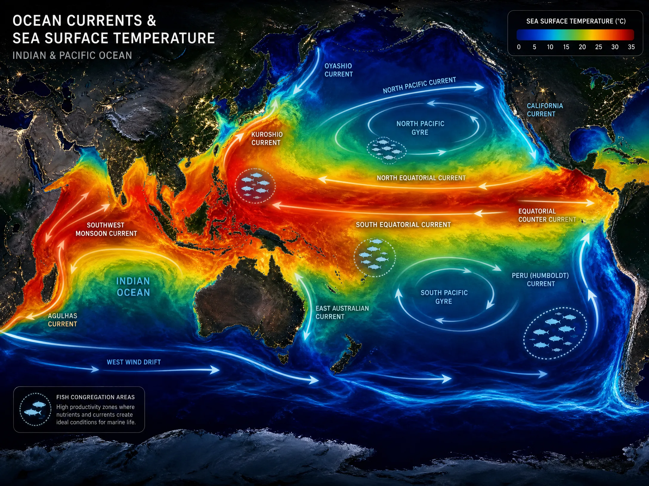 全球洋流与海温实‍时卫星数据可视化地图